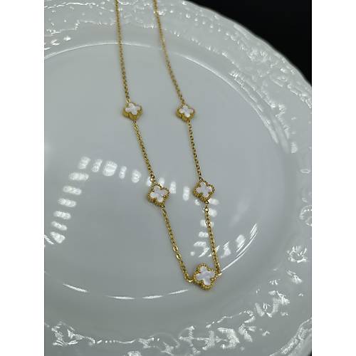 Beyaz Sedef Van Cleef Yonca Model �elik Kolye