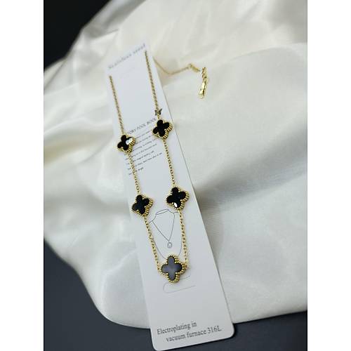 Siyah Van Cleef Yonca Model elik Kolye -2