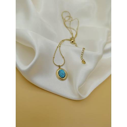 Turkuaz Firuze Ta� �elik Top�uk Zincirli Kolye