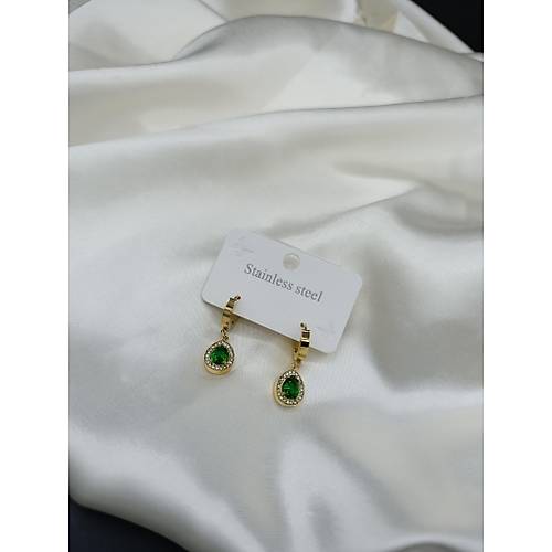 Zirkon Ye�il Ta�l� Damla Model �elik Halka K�pe