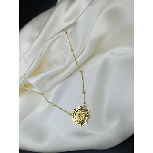 Zirkon Ta�l� G�ne� Model Dorika Top�uklu �elik Zincir Kolye