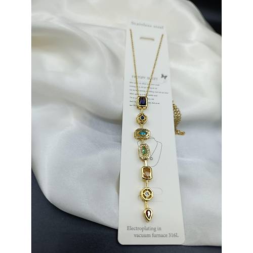 7 Elementli Renkli Zirkon Tal zel Y Tasarm elik Kolye