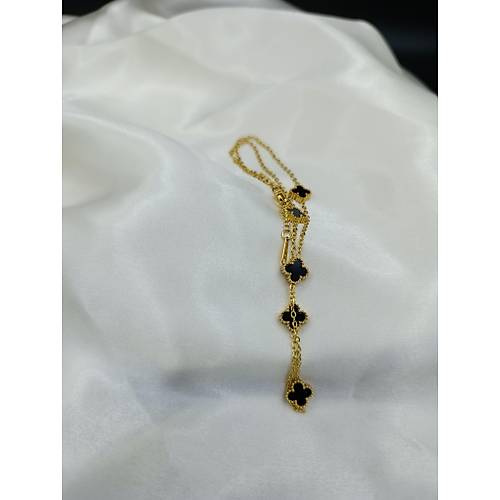 Siyah Van Cleef Yonca Model elik Kolye