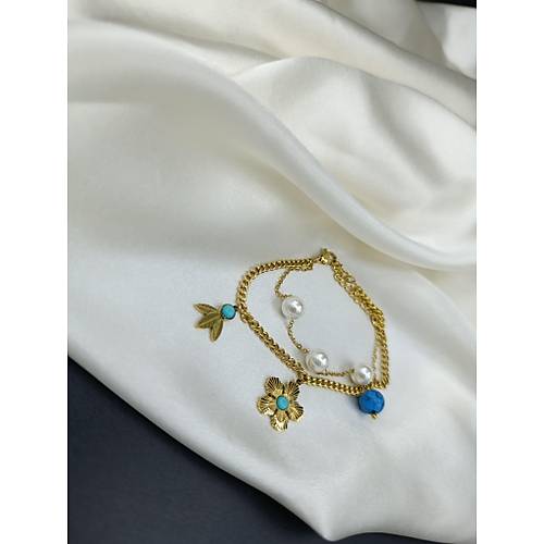 �i�ek ve �nci Detayl� �elik Zincir Bileklik