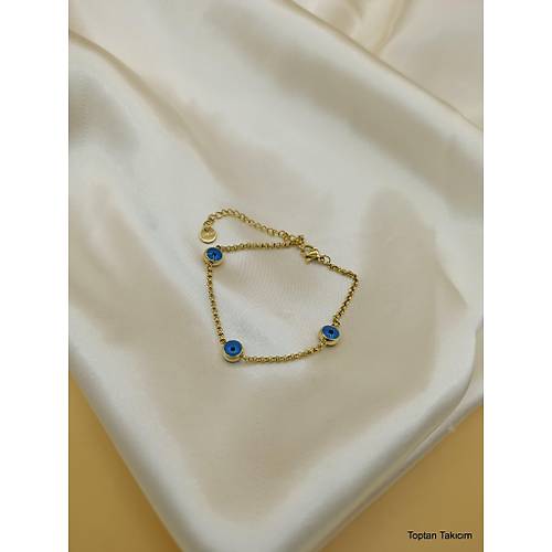 Mavi Boncuklu �elik Zincir Bileklik