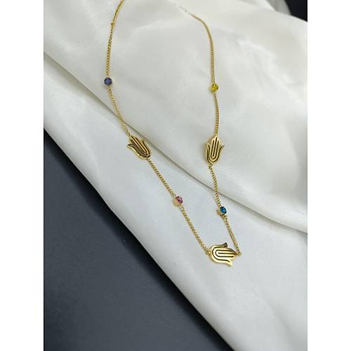 Renkli Zirkon Tal Fatma Ana Eli  elik Kolye