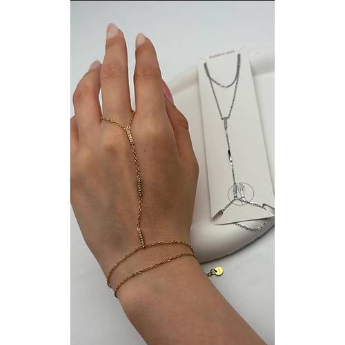 Zirkon Ta�l� Dikd�rtgen Bar �elik Gold �ahmeran Bileklik
