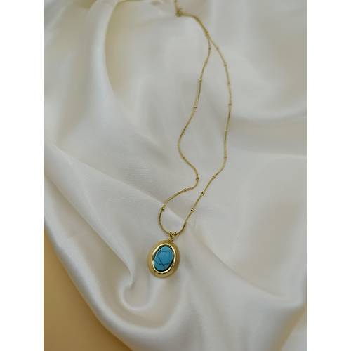 Turkuaz Firuze Ta� �elik Top�uk Zincirli Kolye