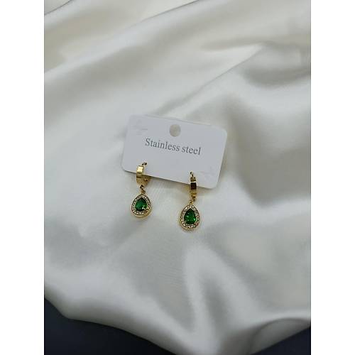 Zirkon Ye�il Ta�l� Damla Model �elik Halka K�pe