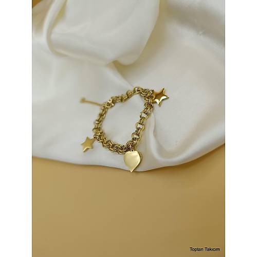 �ift Zincirli �elik Kalp Y�ld�z Bileklik