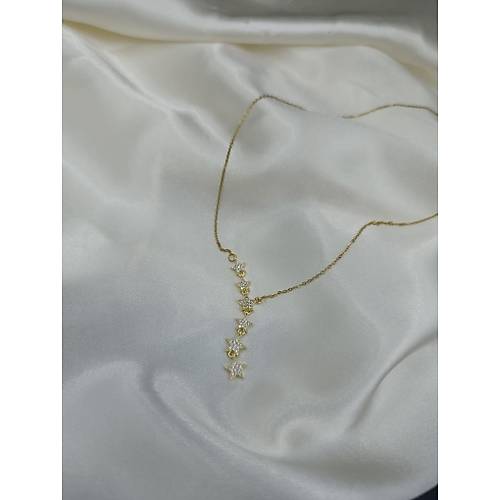 Zirkon Ta�l� Kayan Y�ld�z Modelli Y Tasar�m �elik Kolye