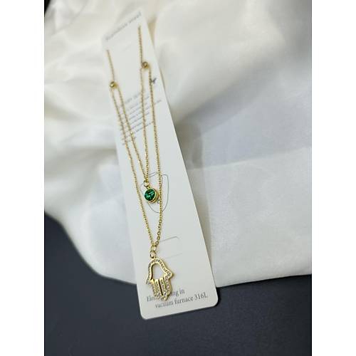 Yeil Kristalli Zirkon Tal Fatma Ana Eli  elik Kolye