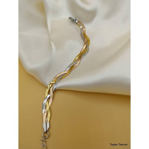 �rg�l� �talyan Yass� Gold-Rose-G�m�� �elik Bileklik