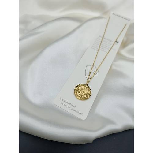 Tu�ra Motif Desenli �elik Zincir Kolye