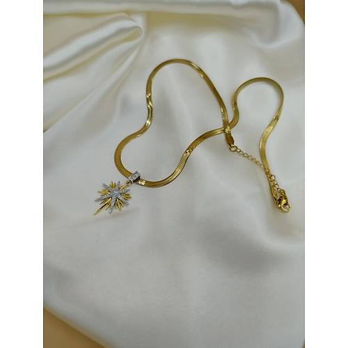 Zirkon Ta�l� Kuzey Y�ld�zl� �elik �talyan Zincir Kolye