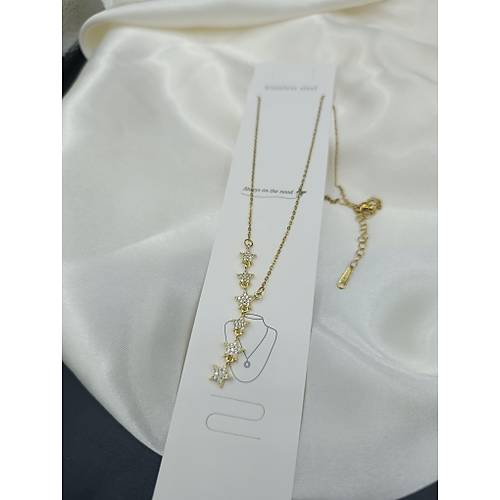 Zirkon Ta�l� Kayan Y�ld�z Modelli Y Tasar�m �elik Kolye