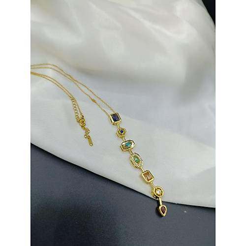 7 Elementli Renkli Zirkon Tal zel Y Tasarm elik Kolye