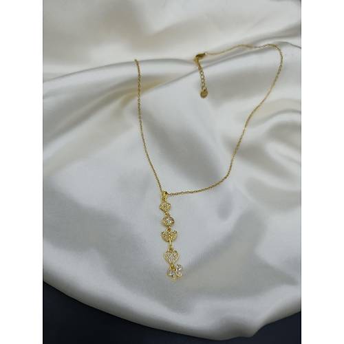 Zirkon Ta�l� Yonca-Kalp-Kelebek-Kanat Y Model �elik Kolye