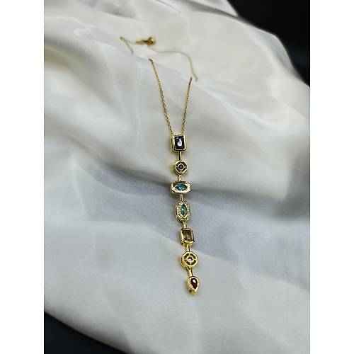 7 Elementli Renkli Zirkon Tal zel Y Tasarm elik Kolye