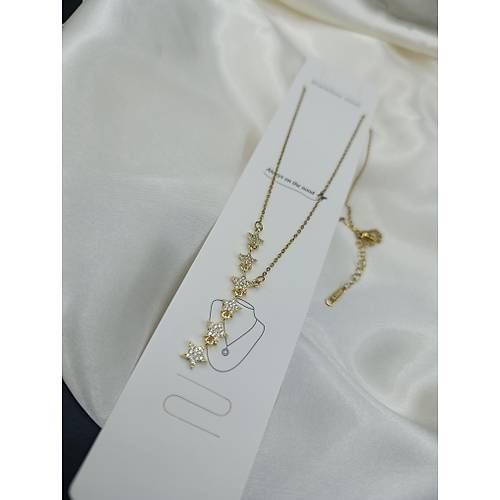 Zirkon Ta�l� Kayan Y�ld�z Modelli Y Tasar�m �elik Kolye