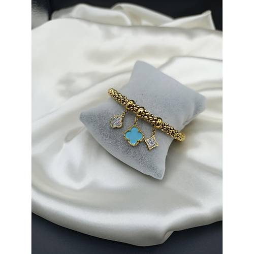 Zirkon Ta�l� Turkuaz Yonca Charml� �elik Pandora Bileklik