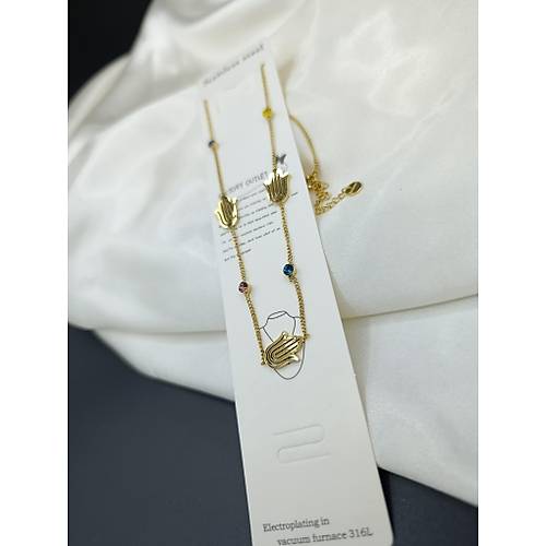 Renkli Zirkon Tal Fatma Ana Eli  elik Kolye