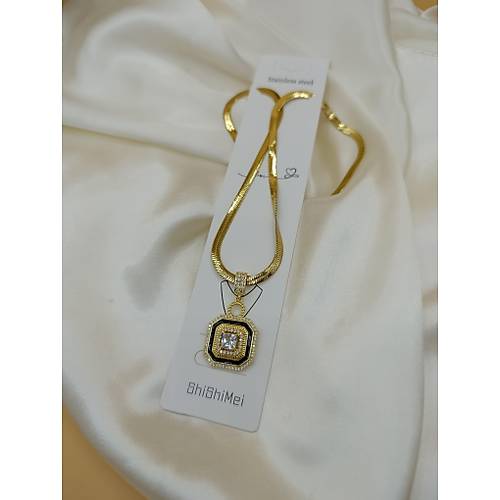 Zirkon Baget Ta�l� L�ks Tasar�m �elik �talyan Zincir Kolye