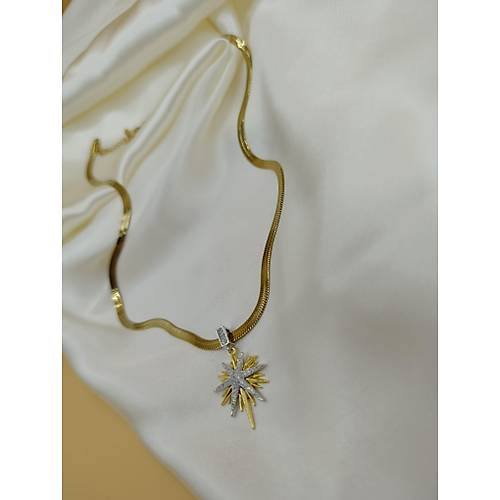 Zirkon Ta�l� Kuzey Y�ld�zl� �elik �talyan Zincir Kolye