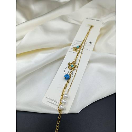 �i�ek ve �nci Detayl� �elik Zincir Bileklik