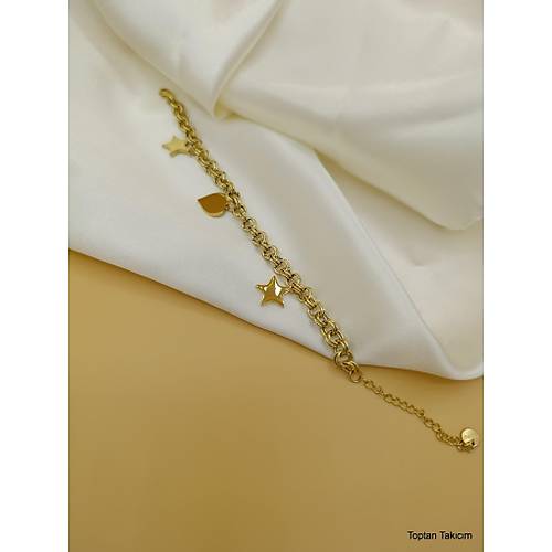 �ift Zincirli �elik Kalp Y�ld�z Bileklik