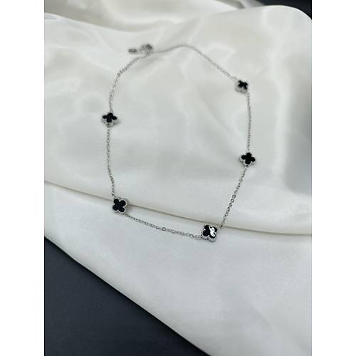 Siyah Van Cleef Yonca Model elik Kolye