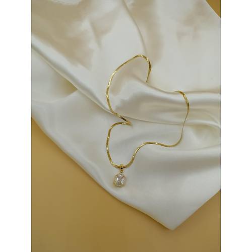 Zirkon Baget Ta�l� �elik �talyan Zincir Kolye