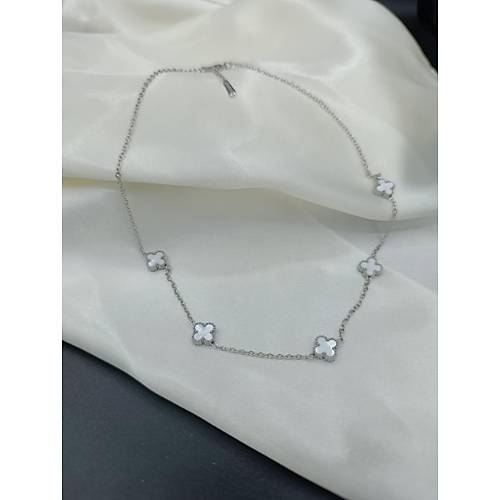 Beyaz Van Cleef Yonca Model �elik Kolye