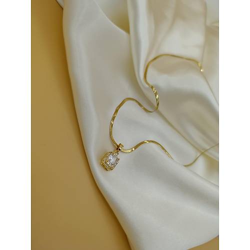 Zirkon Baget Ta�l� �elik �talyan Zincir Kolye