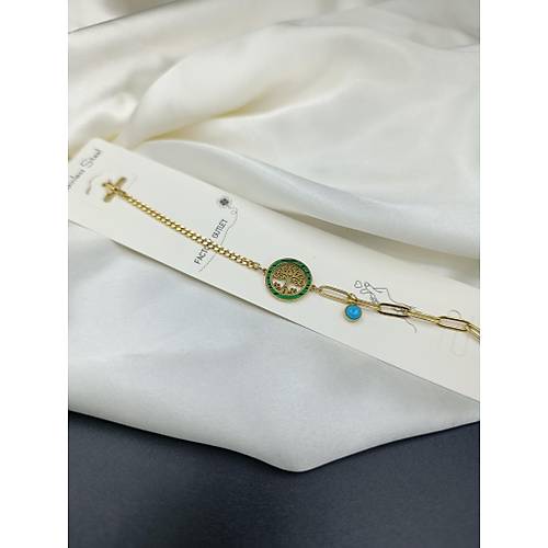 Mavi Boncuklu Ya�am A�ac� Detayl� �elik Zincir Bileklik