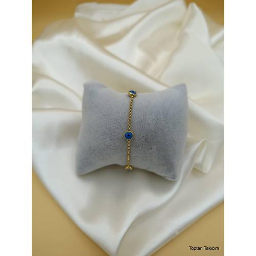 Mavi Boncuklu �elik Zincir Bileklik