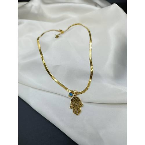 Mavi Boncuklu Fatma Ana Eli talyan Yass elik Kolye