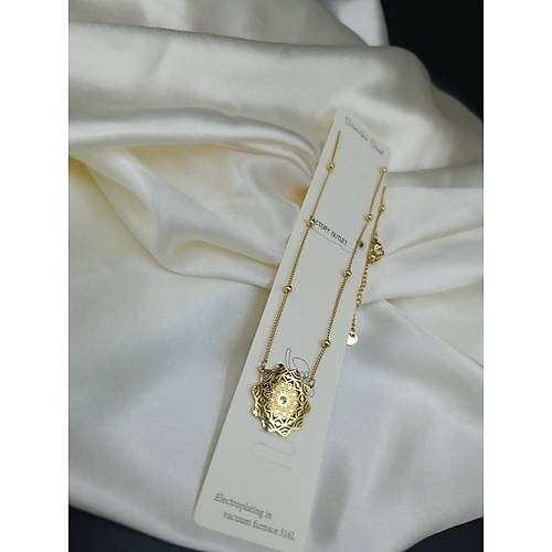 Zirkon Ta�l� G�ne� Model Dorika Top�uklu �elik Zincir Kolye