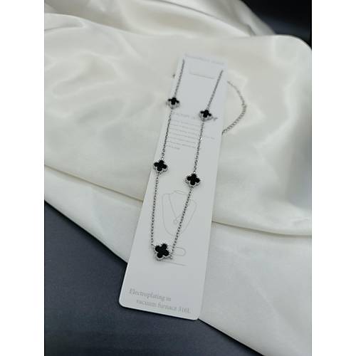 Siyah Van Cleef Yonca Model elik Kolye