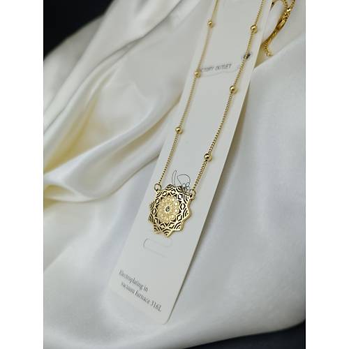 Zirkon Ta�l� G�ne� Model Dorika Top�uklu �elik Zincir Kolye