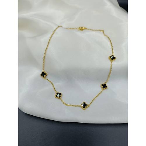 Siyah Van Cleef Yonca Model elik Kolye