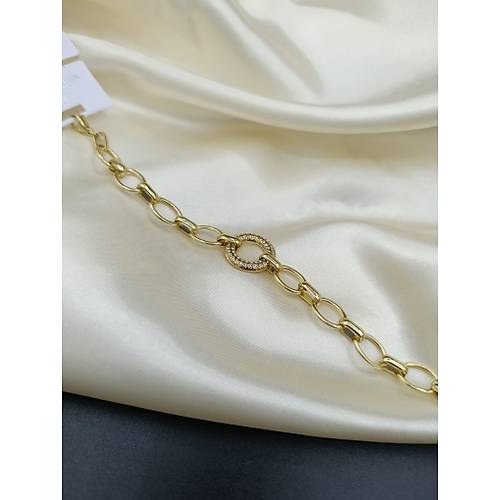 Zirkon Ta�l� Halka Tasar�m 14 K -VIP �elik Bileklik