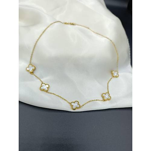 Beyaz Sedef Van Cleef Yonca Model elik Kolye