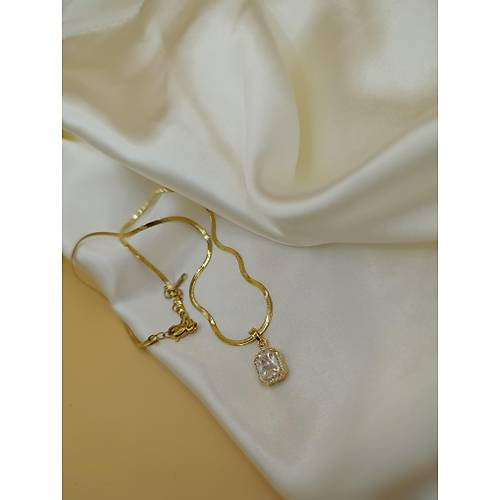 Zirkon Baget Ta�l� �elik �talyan Zincir Kolye