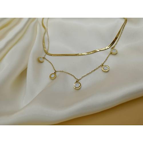 Sedef Ta�l� �oklu Bvlgari �elik �talyan Zincir Kolye