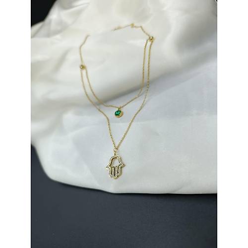 Yeil Kristalli Zirkon Tal Fatma Ana Eli  elik Kolye