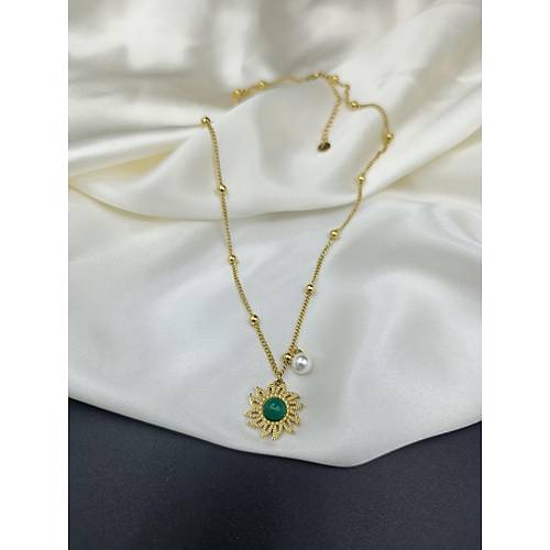 �ncili Ye�il Ta�l� G�ne� Model Dorika Top�uklu �elik Zincir Kolye