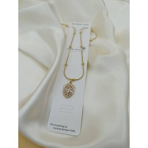 Zirkon Ta� Zarif Model �elik Dorika Zincir Kolye