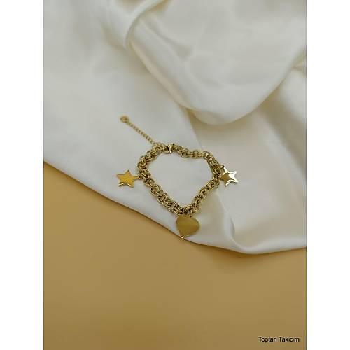 �ift Zincirli �elik Kalp Y�ld�z Bileklik