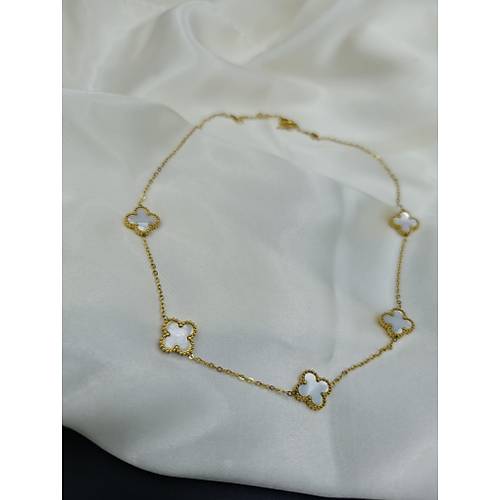 Beyaz Sedef Van Cleef Yonca Model elik Kolye